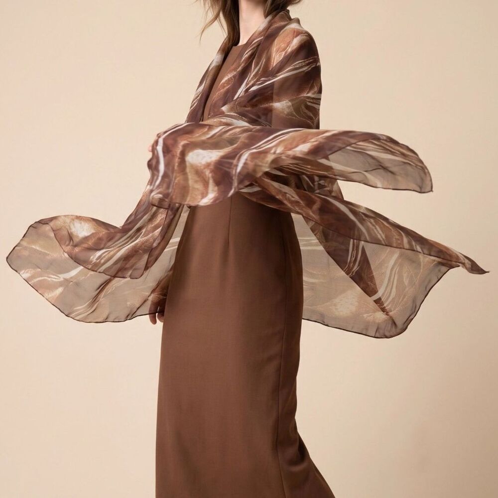 Earth-Toned Sheer Silk Scarf Wrap
